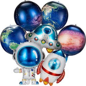 8Pieces Galaxy Space Balloons Large OuterSpace Cartoon Balloon Inflatable Rocket